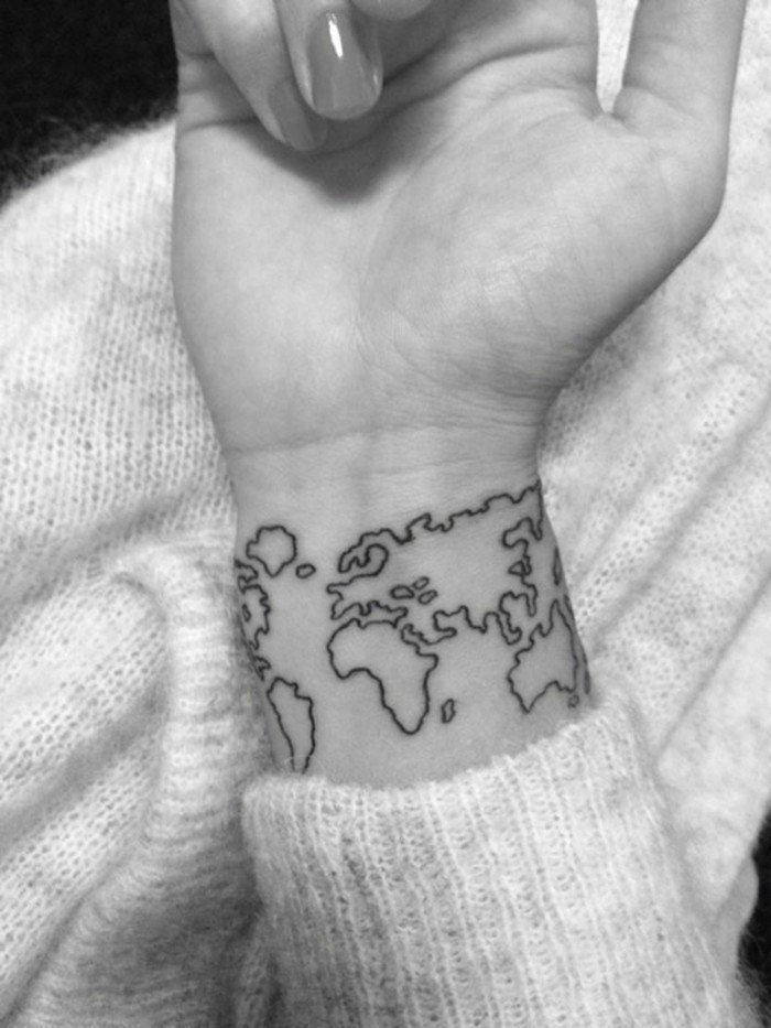 Tatuiruotė ant riešo Pasaulio žemėlapis originalus tatuiruotė idėjų