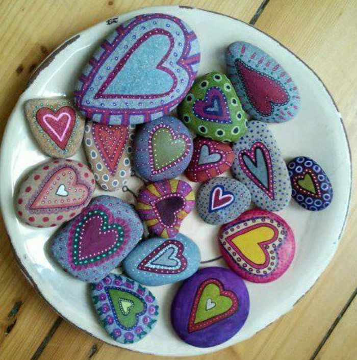 Bulaşık dekoratif taş el boyalı kalp dekorasyon