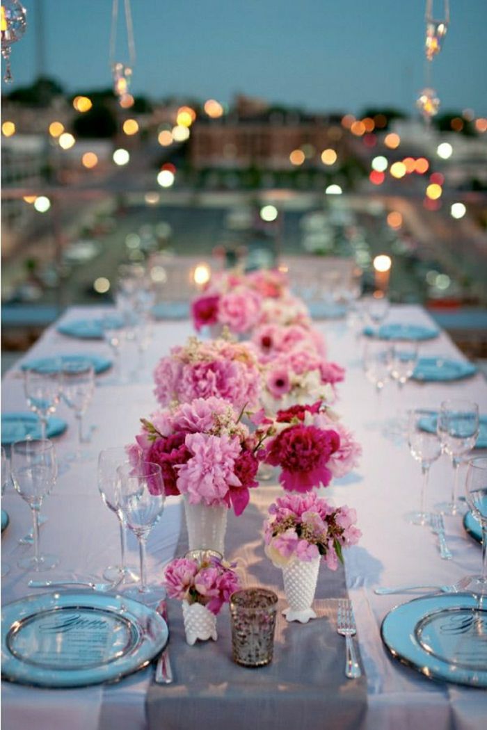 Stalo dekoravimas Gėlių Žvakių mėlyna plokštelė