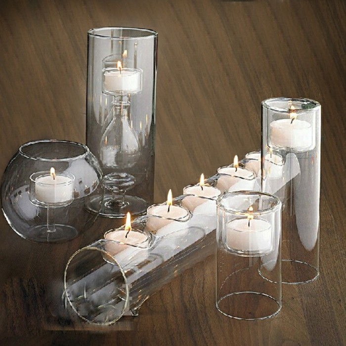 decoração de mesa ideias Candlestick de vidro
