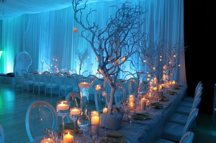 decoração de mesa ideias ramos-com-velas