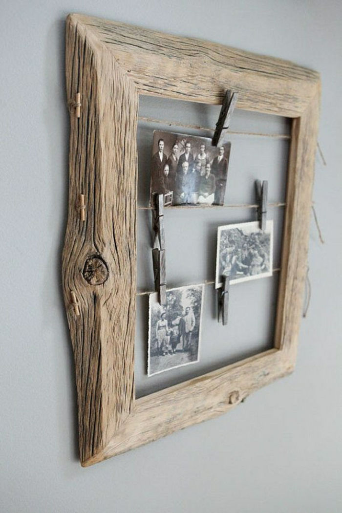 Driftwood Picture Frame gamle bilder familien clothespin