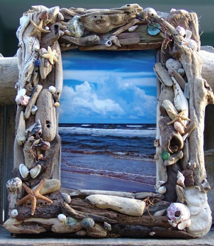 gusci realizzati a mano telaio Driftwood immagine Stelle marine del mare