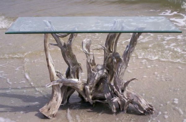 mesa Driftwood interessante com vidro