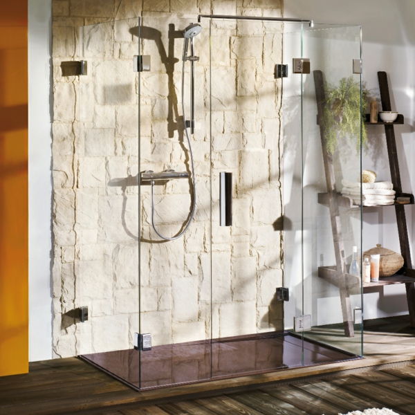 U-duş-modern tasarımlı taş duvar ve duşakabin