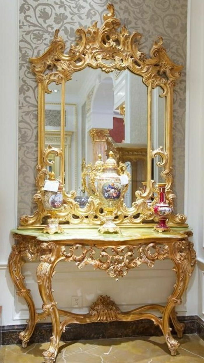 Versace designmøbler Mirror gyllen ramme barokk tapet