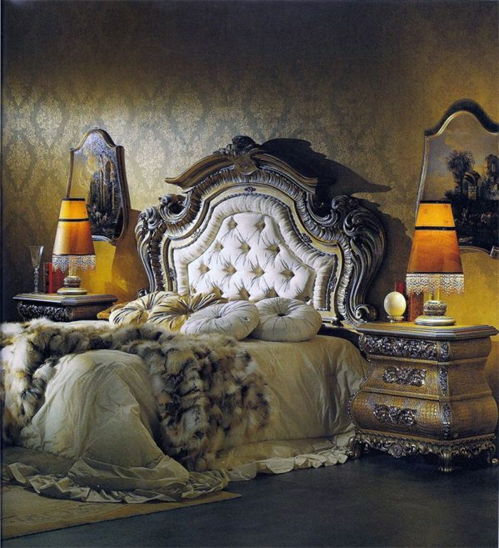 Camera da letto design Versace carta da parati barocco luci pelle animale base