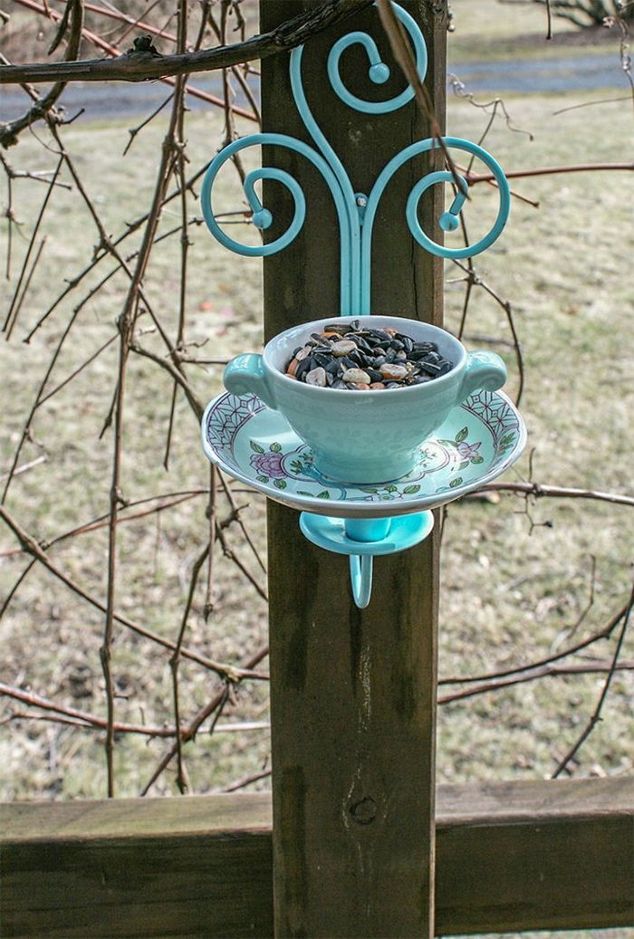 Bird Feeder skodelica keramično kovinska modra