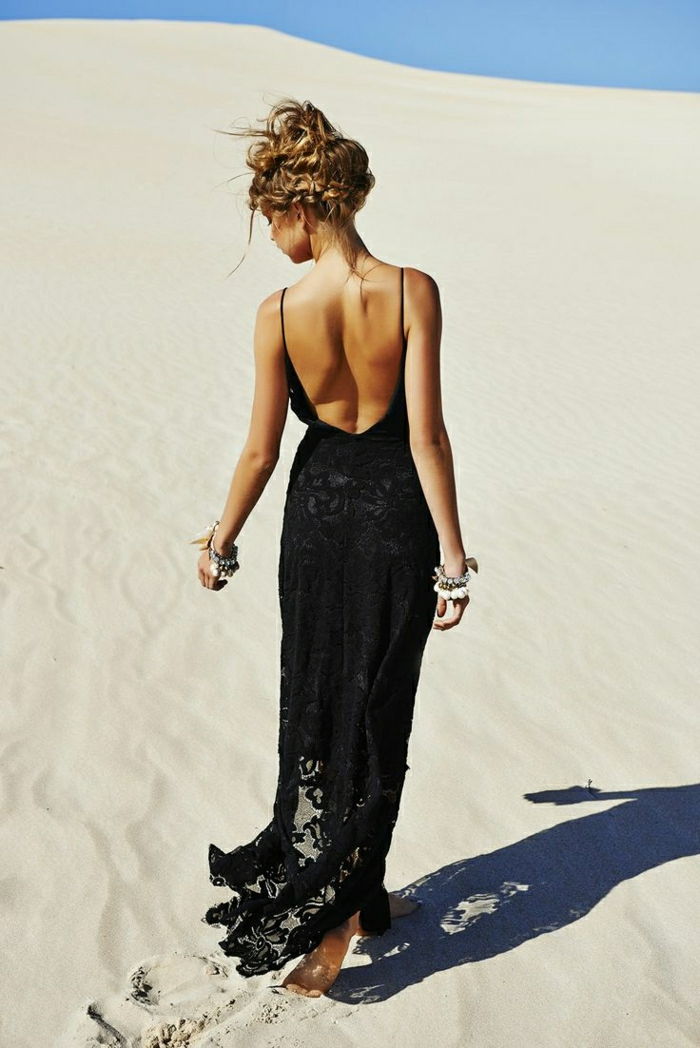 Desert-lung-negru de vară rochie de dantelă