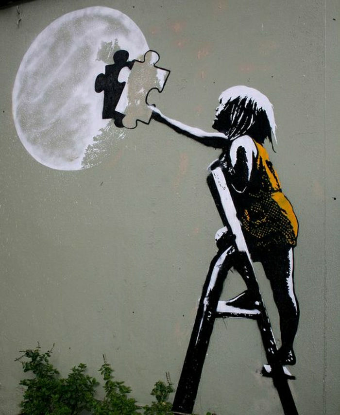 Obrazy ścienne graffiti, puzzle dla dzieci Głowa Księżyc