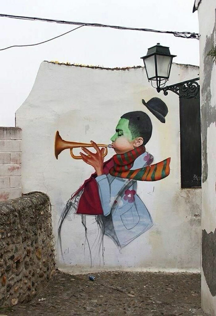 Wall Graffiti Musiker Trumpet hat-art