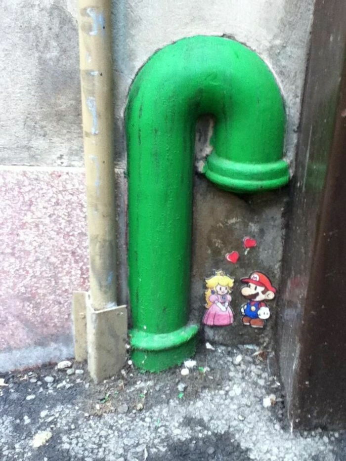 Ściana graffiti zielono-tube Super Mario Księżniczka