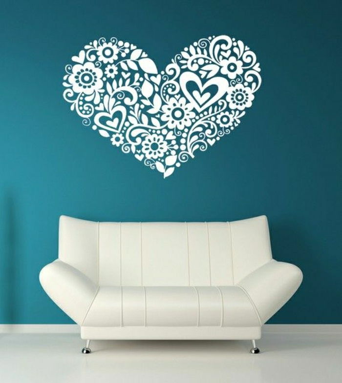 Wall tyrkysová farba White Heart samolepky na stenu