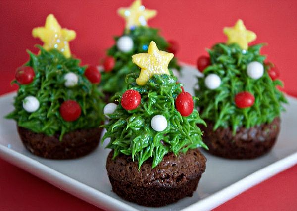 Kerstmis cupcakes Chocolade cupcakes Kerstbomen