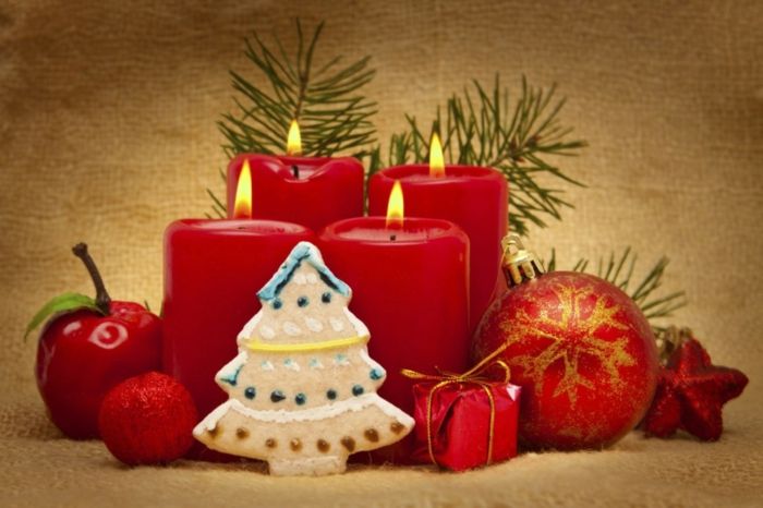 Božični okraski ideje-rdeče sestava miza dekoracijo sveče spominki