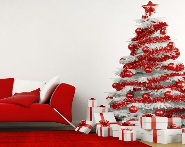 Noel dekorasyonu-beyaz-kırmızı-yapay-köknar