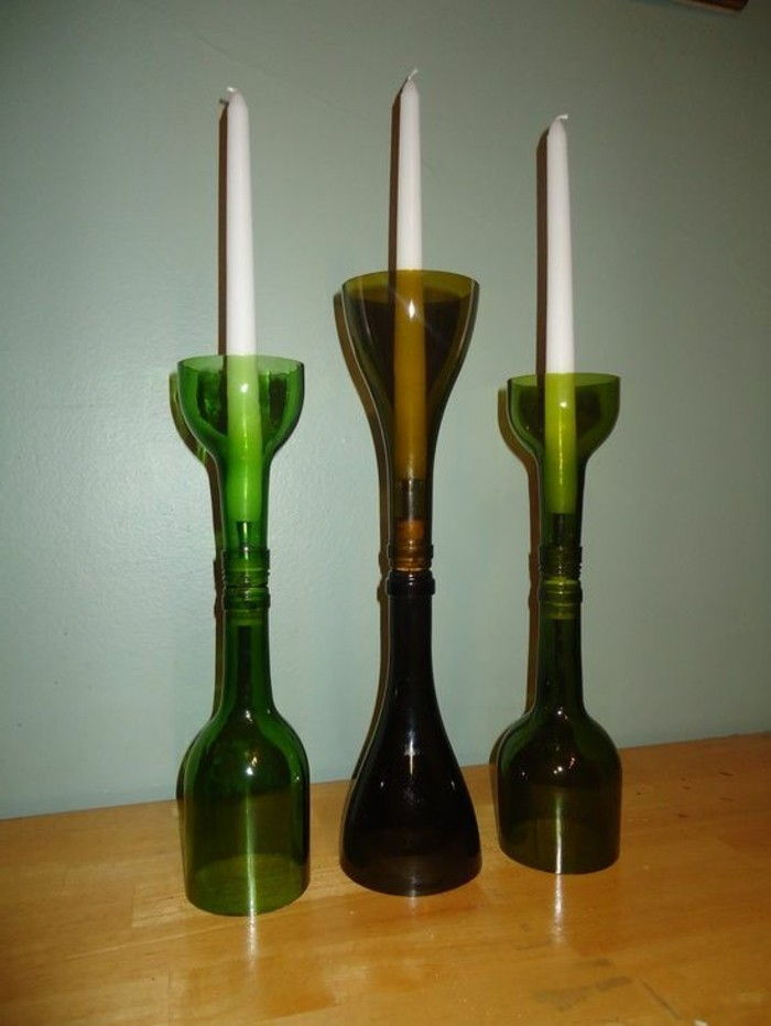 mumluk kullanımlık DIY projesi olarak Şarap şişeleri