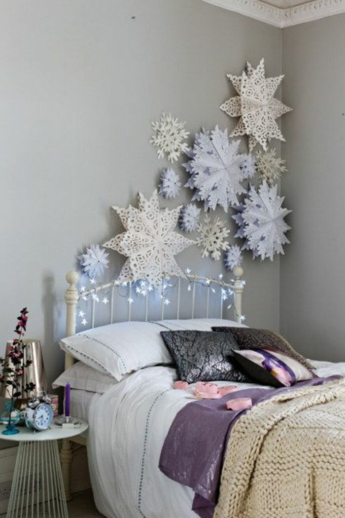 Zimné dekorácie Spálňa snehové vločky-bielo-modro-múr dizajne