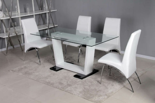 Wohnidee stoły-of-szkło-biało-krzesła