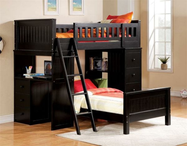 Wohnideen Nursery praktický make-priestorovo úsporné detská izba nábytok v čiernej farbe