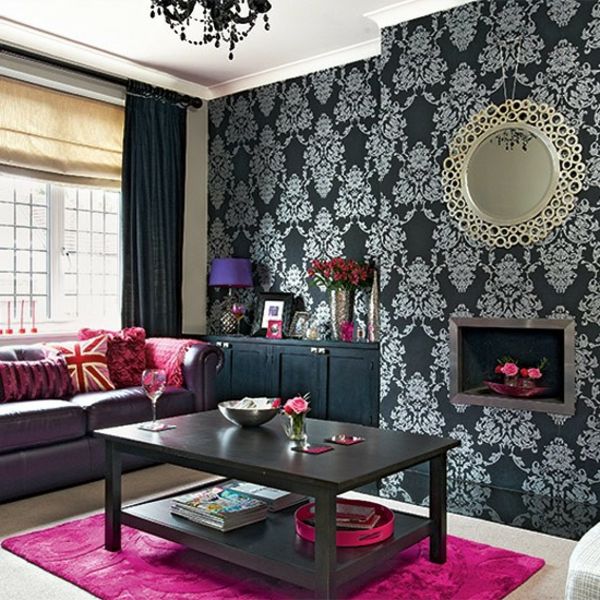 Gyvenamos idėjos - gyvenamasis kambarys, juodos spalvos, rausvos-modernios - medinis lizdas