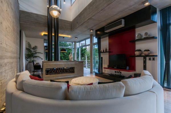 Vardagsrum design idé soffa halvcirkelformad design idé
