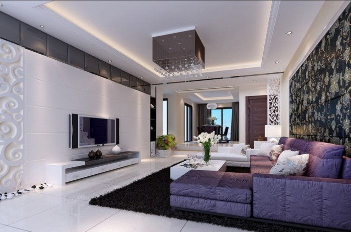 Obývačka-fialovo-na kreatívny dizajn
