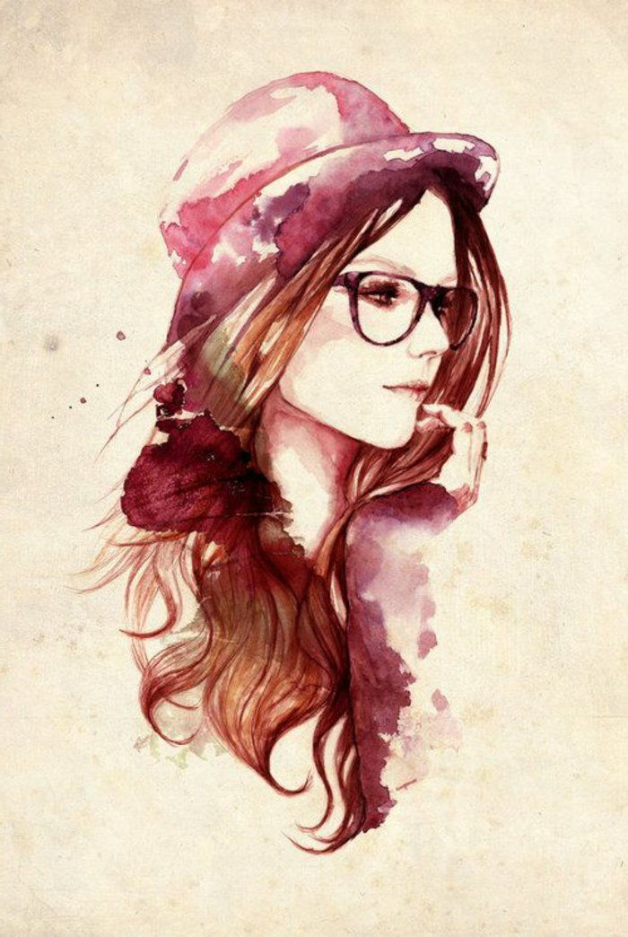 Kreslenie Hipster okuliare Hat žena