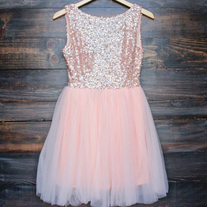 večerné šaty, krátke elegantná ružová farba sequin tyl