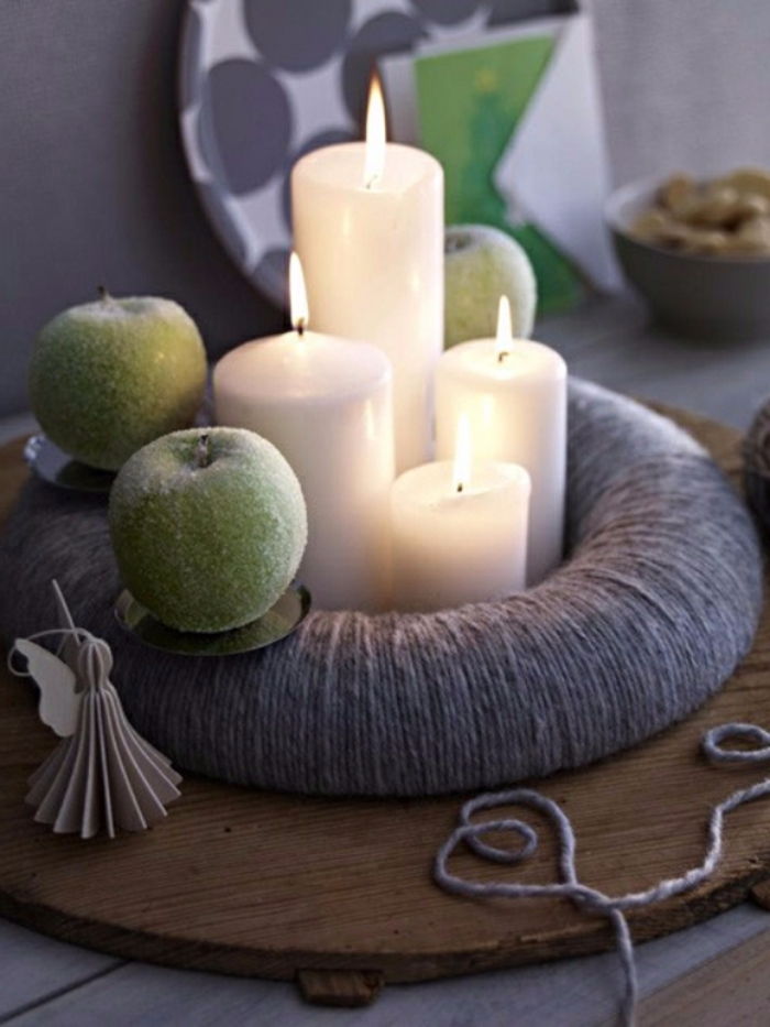 adventskranz-ideje-zeleno-jabolko-belo Sveče
