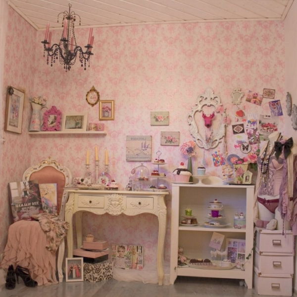 scuro colore rosa muro rosa-soggiorno-vintage