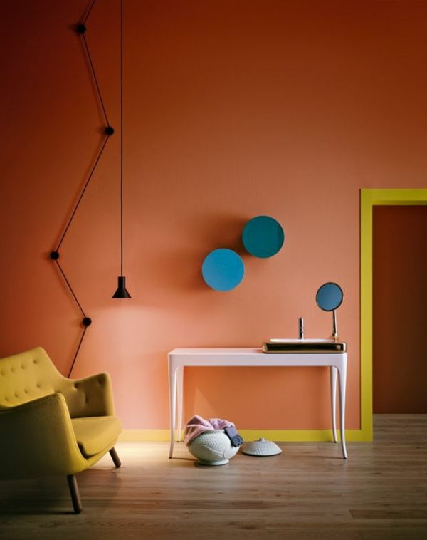 originele abrikoos-color wall-kleur ontwerp-bedroom