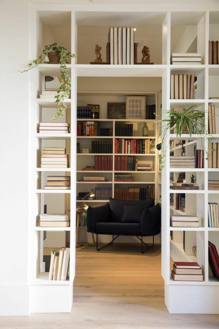 werken hoek-tot-huis-met-books shelf-scheidingswand Styler partitie fabriek-koninklijke-houten vloer-boeken-