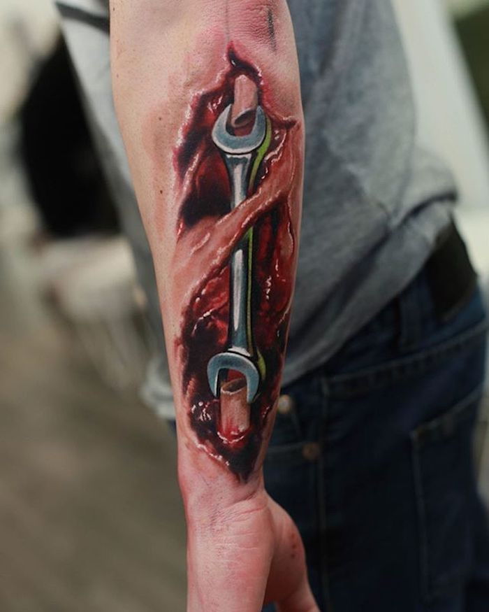 roko tattoo človek, tetovažo s kostmi in ključem