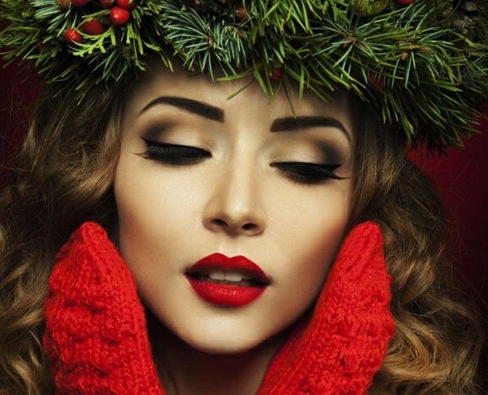 akių makiažas Kalėdų Kalėdų vainikas raudona pirštinės modelis-Kalėdų makiažas