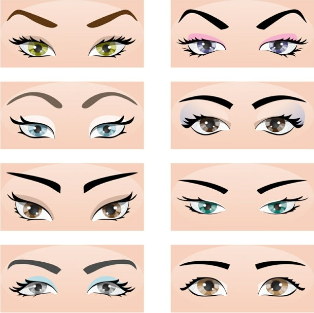 Göz rengi farklı renk şekilleri gözler ve kaşların kombinasyonları şekilleri