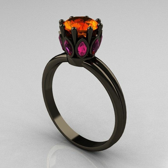 anelli-nero-oro di fantasia zaffiro pietre-in tonalità calde