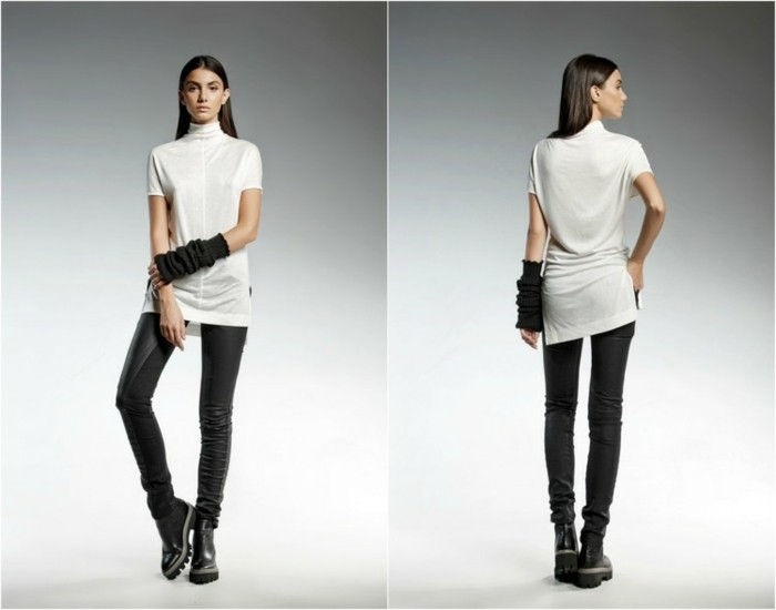 -Italiano-mode-mode fantasia branca-buse-preto-couro calças-model-Pendari