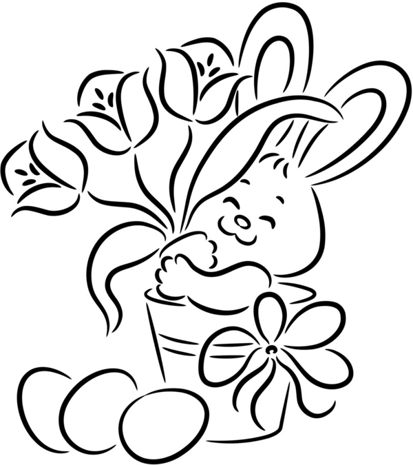 coloring Easter bunny-med-en-bukett