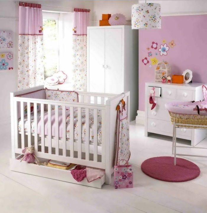 babyroom-dizajn belo-načrtovanja kombiniranih s-roza