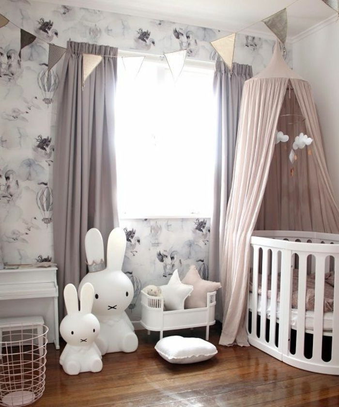 bebek kız odasında tavşan ve yıldız iki yatak odası dekorasyon fikirleri