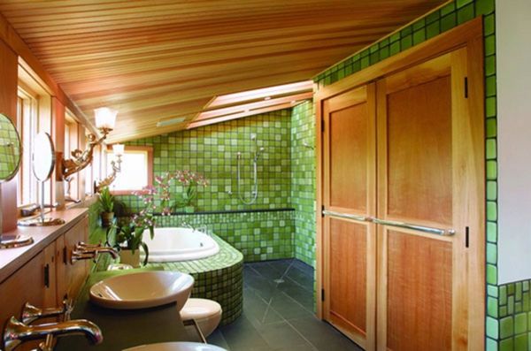 banyo-kahverengi-yeşil-modern kombinasyonu - banyo fayans fikirler