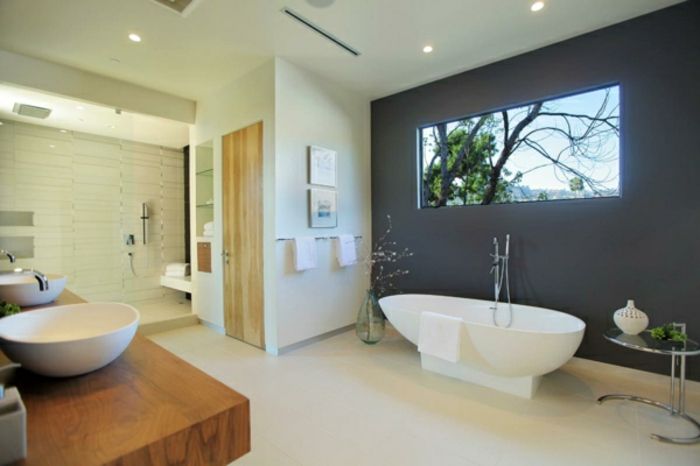 Banyo-tasarım-gri duvarlı boya ve duvar rengi krem