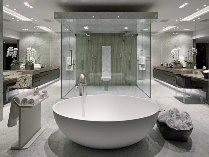 oświetlenie łazienki-Design-idee-piękny-biało-wanna-Unique-design-super-sufitowe