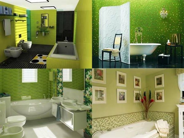 design de baie - vopsea de perete verde - patru fotografii