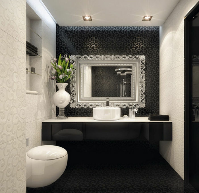 vonios-in-juodai-balta lubų žiburiai