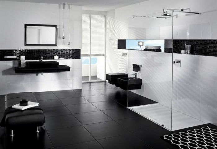 vonios-in-juoda-balta-modernus dušo kabinos