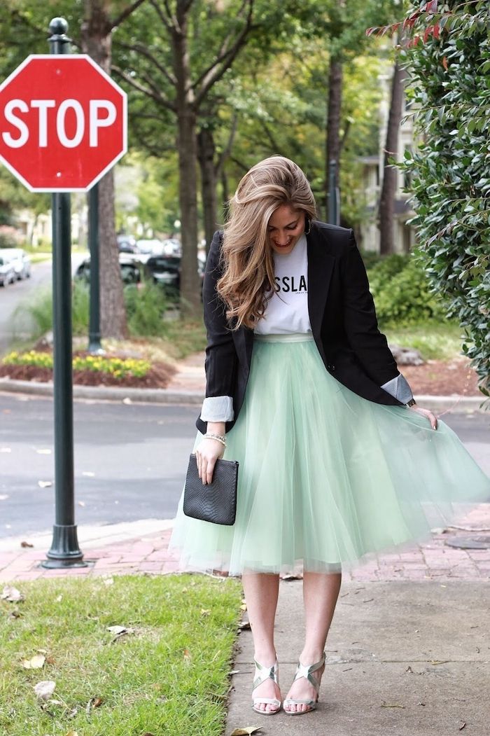 stil rochie de stil bohemian frumos stil menta verde fusta blazer in alb negru tricou cu inscriptii STOP STREET
