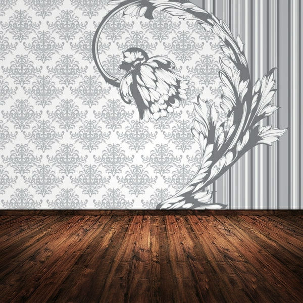 baroko tapetai-baltos spalvos - šalia medinės grindys