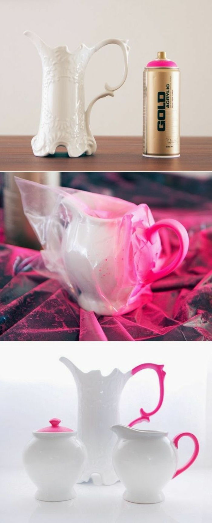 Vitt porslinporslin dekorerat med rosa spray
